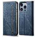 Miniatyrbild 1 av 5: För Iphone 15 Pro Pu Läder Phone case Jeans Tyg Texture Plånboksställ anti-scratch Cover Blue
