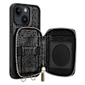 Miniatyrbild 2 av 5: För iPhone 15 Plus Ställ Zipper Plånbok Baksida PU Läder+TPU Mobilskal med Kedjerem Multicolor Style C