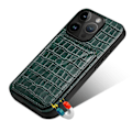 Miniatyrbild 4 av 5: Pc + Tpu+ Pu Läder Phone case För Iphone 13 Pro Crocodile Texture Korthållare Stand Cover Green