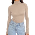 Miniatyrbillede 1 af 5: Dame Turtleneck Langærmet Trøjer Efterårsmode Basic Lagdeling Slim Fit Blød Termisk Undertøj Toppe Beige X-Large