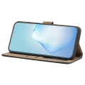 Miniatyrbillede 3 af 5: Læder Wallet Case til iPhone 15, Linje Præget Ko Læder Tekstur Stand Telefon Cover Blue