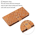Miniatyrbillede 4 af 5: Læder Wallet Case til iPhone 15 Pro, Præget Blomster Folio Flip Stand Telefon Cover Brown