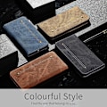 Miniatyrbild 5 av 5: För Iphone 15 Pro Pu Läder Phone case Jeans Tyg Texture Plånboksställ anti-scratch Cover Blue