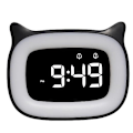 Miniatyrbild 1 av 5: Söt katt öronväckare Ith nattljus, dimbar digital klocka för barn inredning i sovrummet, laddningsbar väckarklocka för pojkar och flickor Black