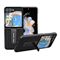 Pikkukuva 1 / 4: Ylellinen teksturoitu jalustakotelo Samsung Galaxy Z Flip5 5g -puhelimelle, aitoa lehmännahkaa + PC-puhelinkotelo Black
