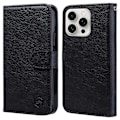 Miniatyrbillede 1 af 5: Til iPhone 16 Pro Etui Ensfarvet Læder Foldbart Stativ Wallet Læder Telefon Cover- Multicolor Black