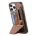 Miniatyrbillede 3 af 5: Til iPhone 16 Pro Cover Retro Læder Bagside Cover Kort Slot Side Støttefod - Grøn Multicolor Brown