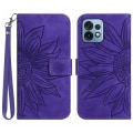 Miniatyrbillede 1 af 5: Ht04 Anti-drop Telefoncover til Motorola Edge+ (2023) / Moto X40 5g / X40 Pro 5g, Solsikke Præget Læder Stand Wallet Anti-ridse Cover Dark Purple