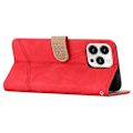 Miniatyrbillede 4 af 5: Retro PU læder wallet cover til Iphone 15 Pro - Hudvenlige linjer præget telefoncover med stativ Red