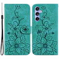 Miniatyrbild 1 av 5: För Samsung Galaxy S23 Fe Imprinted Lily Flower Smartphone Case Pu Läder Stativ cover Green