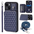 Miniatyrbillede 1 af 5: Style 008 Til iPhone 15 Plus RFID Blokerende Stødsikkert Cover PU+TPU Telefon Shell med Stropper Multicolor Style E