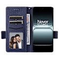 Miniatyrbild 2 av 5: Skal för OnePlus 13T 5G med handledsrem, litchi-textur PU-läder plånboksfodral Multicolor Dark Blue
