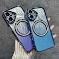 Miniatyrbillede 2 af 5: Magnetisk etui til iPhone 16 med fjertekstur, bling og glitrende TPU+PC-telefoncover Multicolor Style C