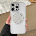 Pikkukuva 1 / 5: iPhone 16 Pro Max Magneettinen Suojakotelo Pyörivällä Jalustalla Aaltoileva TPU+PC Puhelinkuori Multicolor Matte White