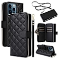 Miniatyrbillede 1 af 5: Til iPhone 12 Pro Max Wallet Case Rhombus Grid Læder Telefon Cover med Korte/Lange Stropper Multicolor Style A