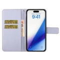 Miniatyrbillede 2 af 5: Læder Wallet Case til iPhone 15 Pro, Præget Blomster Folio Flip Stand Telefon Cover Purple