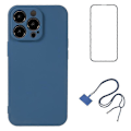 Pikkukuva 1 / 5: WANLONFENG RB1 -sarja iPhone 14 Pro -puhelimelle, ohut suojakuori, pehmeä TPU-puhelinkotelo näytönsuojakalvolla ja kaulanauhalla Multicolor Style C