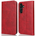 Miniatyrbillede 1 af 5: Til Samsung Galaxy S25 Etui PU Læder Kalvepræget Magnetisk Lukning Smartphone Cover - Mørkebrun Multicolor Red