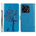 Miniatyrbillede 1 af 5: KT Imprinting Flower Series-3 til Xiaomi 14T Etui Katte Træ Mønster Flip Læder Telefon Cover Multicolor Style D