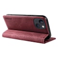 Miniatyrbild 4 av 5: Skin-touch case för Iphone 15 Plus Pu läder plånboksställ Cover Wine Red