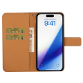 Miniatyrbillede 2 af 5: Læder Wallet Case til iPhone 15 Pro, Præget Blomster Folio Flip Stand Telefon Cover Brown