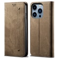 Miniatyrbild 1 av 5: För Iphone 15 Pro Pu Läder Phone case Jeans Tyg Texture Plånboksställ anti-scratch Cover Khaki