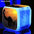 Miniatyrbild 1 av 5: Tyrannosaurus Dinosaurie Väckarklocka 7 färgbyte Multifunktions väckningstimer Barnrum Lysande elektronisk watch Present till barn Silver