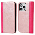 Miniatyrbillede 1 af 5: Bi-farvet PU læder telefoncover med stativ og pung til iPhone 15 Pro Multicolor Style E