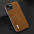 Miniatyrbild 2 av 3: För Iphone 15 Plus case Pu-läderbelagd Tpu+pc Cowhide Texture Cover Light Brown