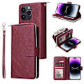 Miniatyrbillede 1 af 5: Til iPhone 15 Pro Max Telefon Stand Case Shell Lynlåslomme TPU+PU Læder Kort Slots Pung Multicolor Wine Red