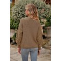 Miniatyrbillede 2 af 4: Dame 2023 Vinter Pullover Sweater Afslappet Langærmet Rund Hals Løs Tyk Strikket Jumper Toppe Bluse Khaki X-Large