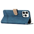 Miniatyrbillede 4 af 5: Retro PU læder wallet cover til Iphone 15 Pro - Hudvenlige linjer præget telefoncover med stativ Blue