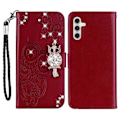 Miniatyrbillede 1 af 5: Til Samsung Galaxy A26 5G Wallet Case Ugle Blomst Præget Rhinestone Læder Cover Multicolor Style C