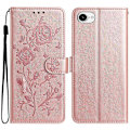 Miniatyrbillede 1 af 5: For iPhone 16e Wallet Case Rose Mønster Præget Læder Flip Stand Telefon Cover Multicolor Rose Gold