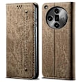 Miniatyrbillede 1 af 5: Jeansstoftekstur telefoncover i PU-læder med stativ til Oppo Find X7 5G Multicolor Khaki