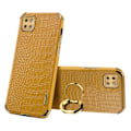 Miniatyrbild 1 av 5: För Samsung Galaxy A22 5g (eu-version) Crocodile Texture Pu-läderbelagd TPU- case Galvaniseringsring Kickstand Cover Yellow
