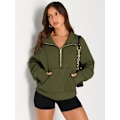 Miniatyrbillede 1 af 3: Dame Sweatshirts Halv Lynlås Cropped Pullover Fleece Kvart Lynlås Hættetrøjer Efterårsoutfits Tøj Tommelfingerhul Armygreen X-Small