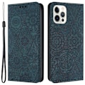 Miniatyrbillede 1 af 5: Wallet Case til iPhone 15 Pro Max PU Læder Retro Blomsterpræget Stand Telefon Cover Green