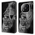 Pikkukuva 1 / 5: Xiaomi Redmi Note 14 Pro+ 5G -kotelo magneettilukolla, 3D-kuvioitu nahkalompakko puhelinkotelo Multicolor Couple Lions
