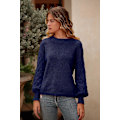 Miniatyrbillede 1 af 2: Dame 2023 Vinter Pullover Sweater Afslappet Langærmet Rund Hals Løs Tyk Strikket Jumper Toppe Bluse Navy X-Large