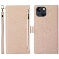 Miniatyrbillede 1 af 5: Til iPhone 15 Plus Cover Lynlåslomme Litchi Tekstur PU Læder Telefon Cover med Rem Multicolor Style C