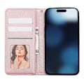 Miniatyrbild 2 av 5: Plånboksfodral för iPhone 16 Pro Max Stark Magnetisk Rutmönstrad Präglad Läder Flip Cover Multicolor Rose Gold