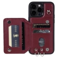 Miniatyrbild 2 av 5: Stötsäkert case för Iphone 15 Pro Rfid Blockering anti-scratch Pu+tpu cover med remmar Wine Red
