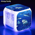 Miniatyrbild 1 av 5: Shark Alarm Clock 7-färgad glödande digitala klockor Barn Baby Sovrum Multifunktion Små nattljus B Silver
