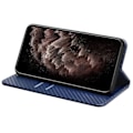 Miniatyrbillede 3 af 5: Til iPhone 15 Pro Max Kulfibertekstur PU Læder+TPU Wallet Case Foldbart Stativ Telefon Cover Multicolor Style B
