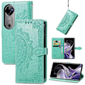 Miniatyrbillede 4 af 5: Til vivo V40 5G Etui Mandala Præget Design Læder Wallet Telefon Cover - Grå Multicolor Green
