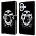 Miniatyrbild 1 av 5: För iPhone 16 Skal Mönstertryckt Skyddande Läder Flip Fodral - Panda Multicolor Skull