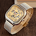 Miniatyrbillede 2 af 4: Skmei 9184 Herre Firkantet Tourbillon Automatisk Mekanisk Ur Guld