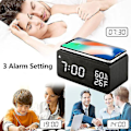Miniatyrbillede 3 af 5: Digitalt Vækkeur i Træ med Trådløs Opladning, 3 Alarmer, LED-Display, Lydkontrol og Snooze, Kompatibelt med Soveværelse og Kontor