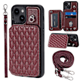 Miniatyrbillede 1 af 5: Style 008 Til iPhone 15 Plus RFID Blokerende Stødsikkert Cover PU+TPU Telefon Shell med Stropper Multicolor Style C